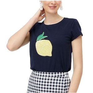 J. Crew Sequin Lemon Navy Collector Tee Size L